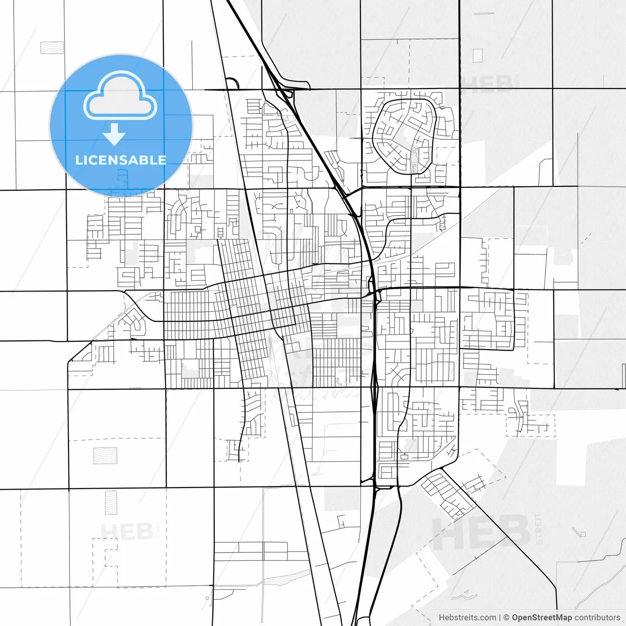 Vector PDF map of Tulare, California, United States