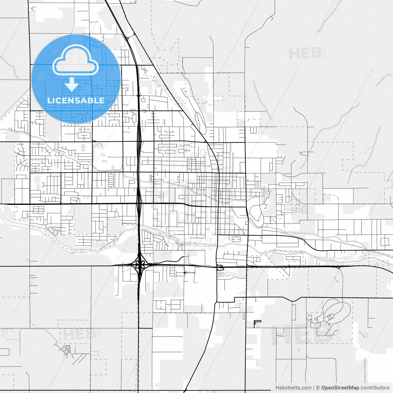 Vector PDF map of Porterville, California, United States