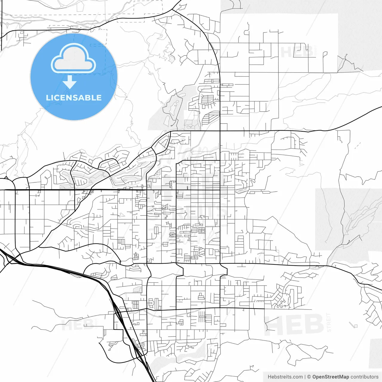Vector PDF map of Yucaipa, California, United States
