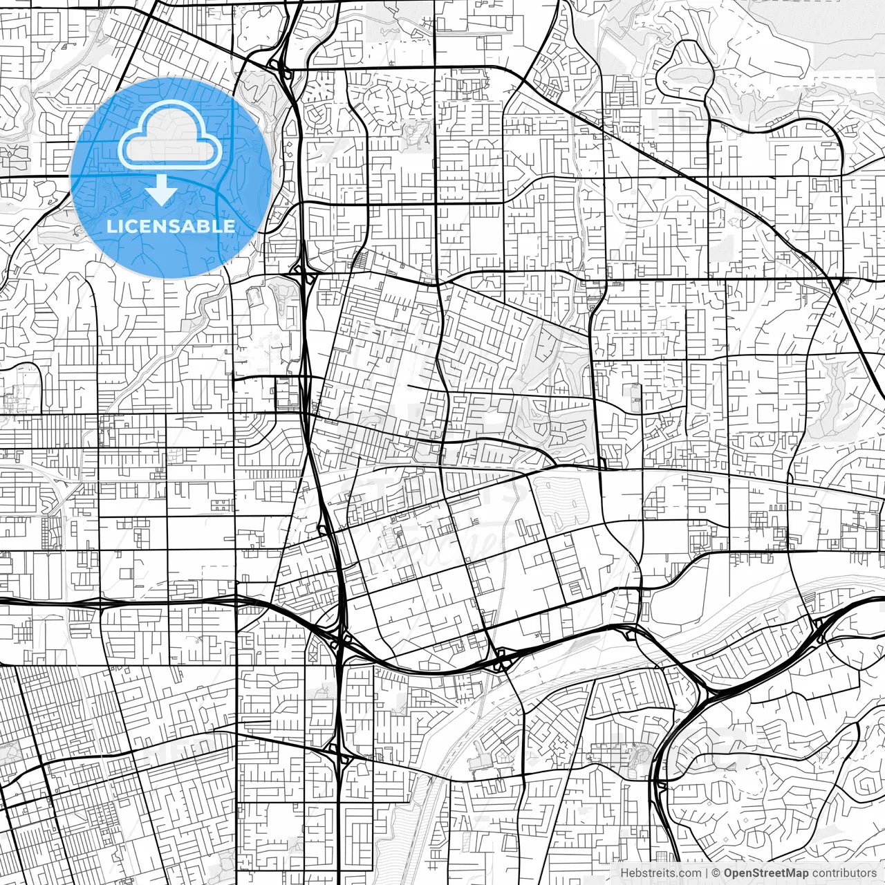 Vector PDF map of Placentia, California, United States