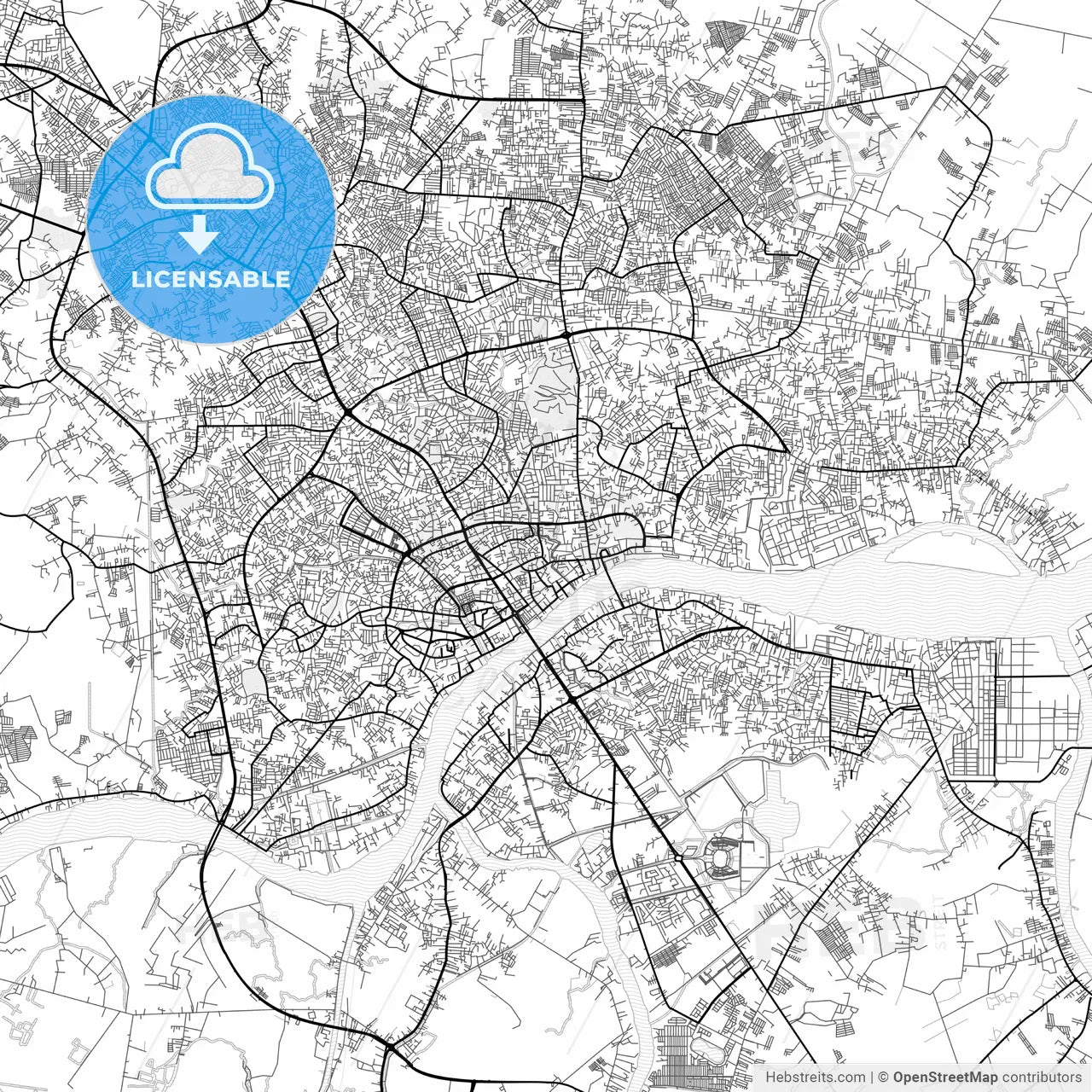 Vector PDF map of Palembang, Indonesia