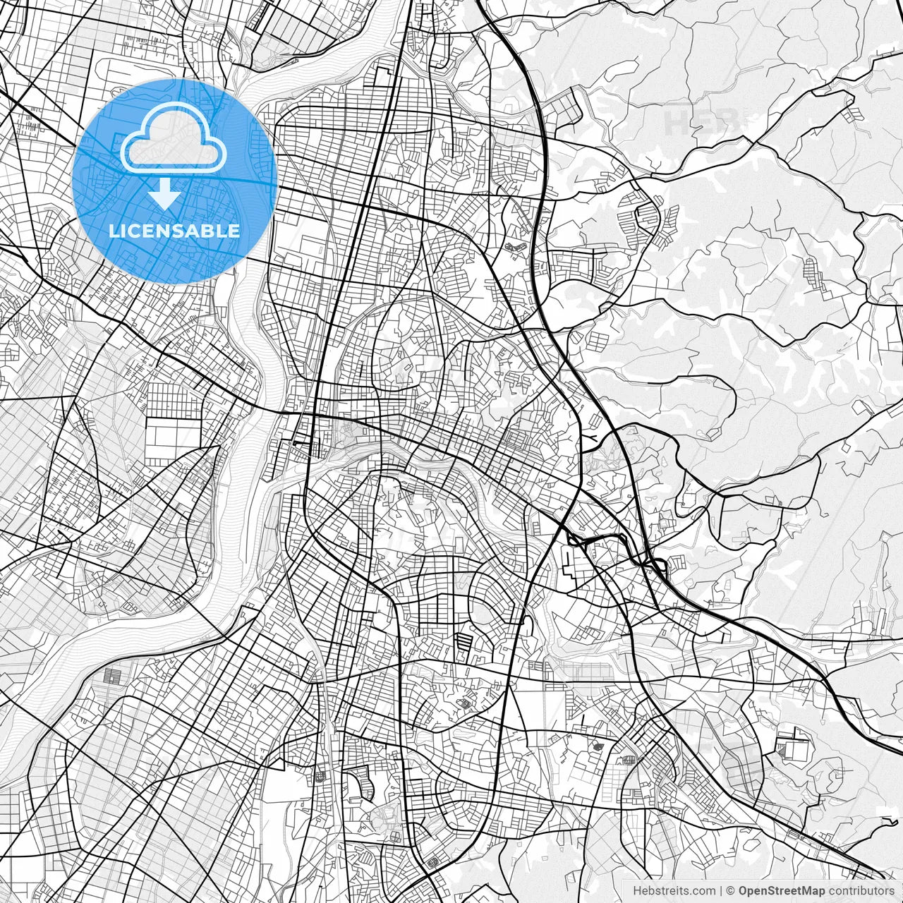 Vector PDF map of Okazaki, Japan