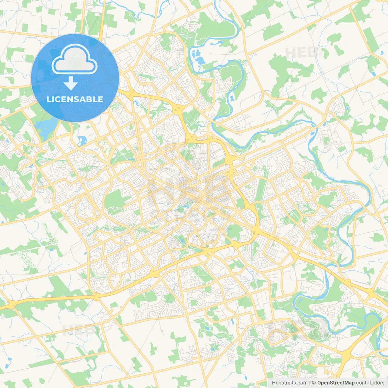 Empty vector map of Kitchener, Ontario, Canada