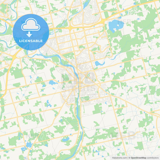 Empty vector map of Cambridge, Ontario, Canada