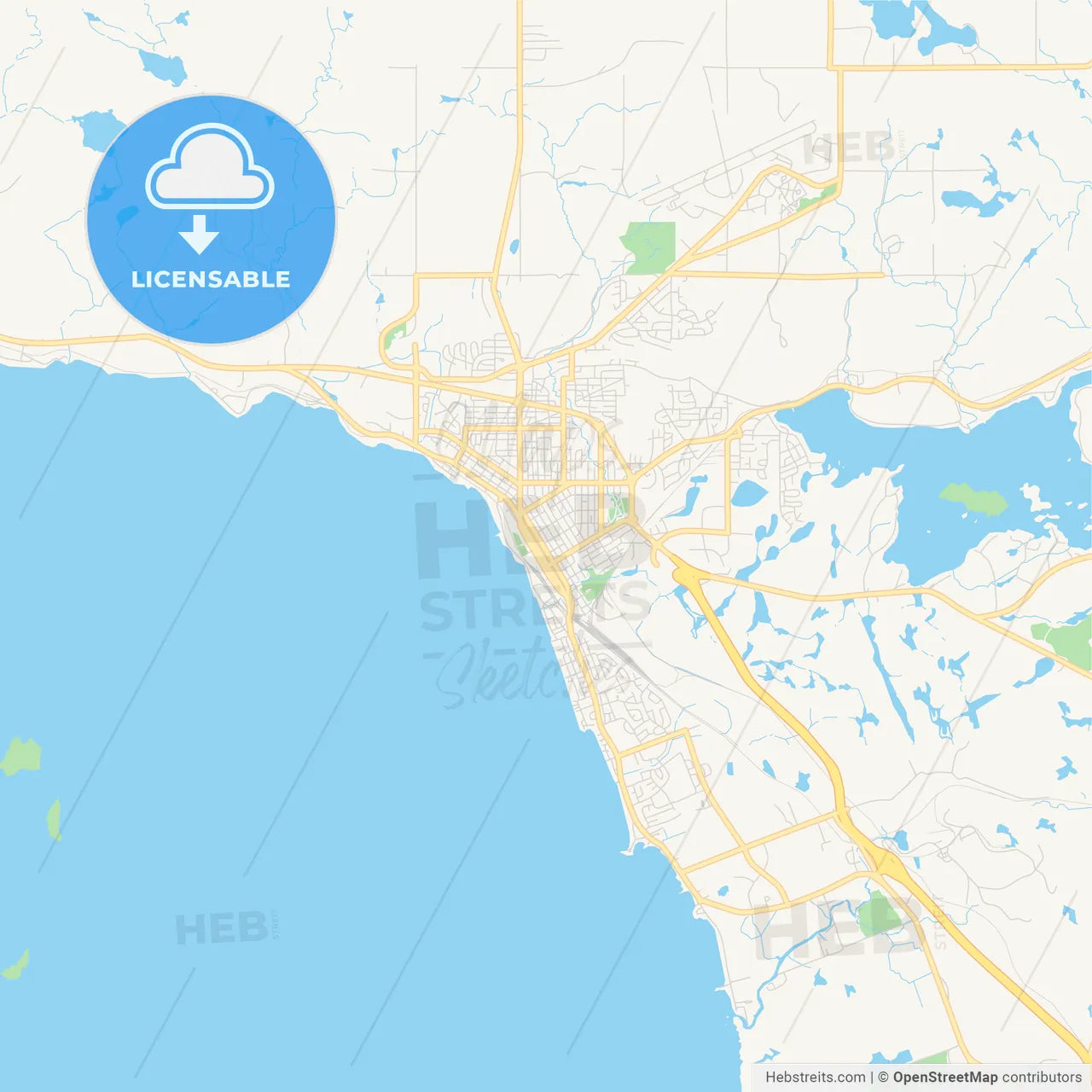 Empty vector map of North Bay, Ontario, Canada