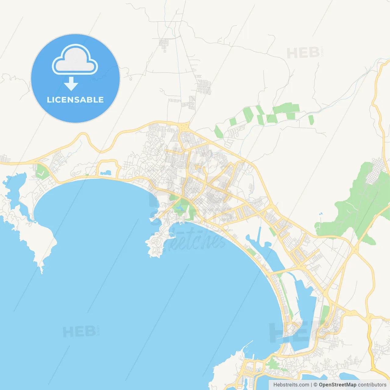 Empty vector map of Manzanillo, Colima, Mexico