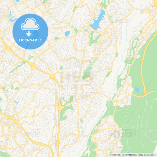 Empty vector map of Mission Viejo, California, USA