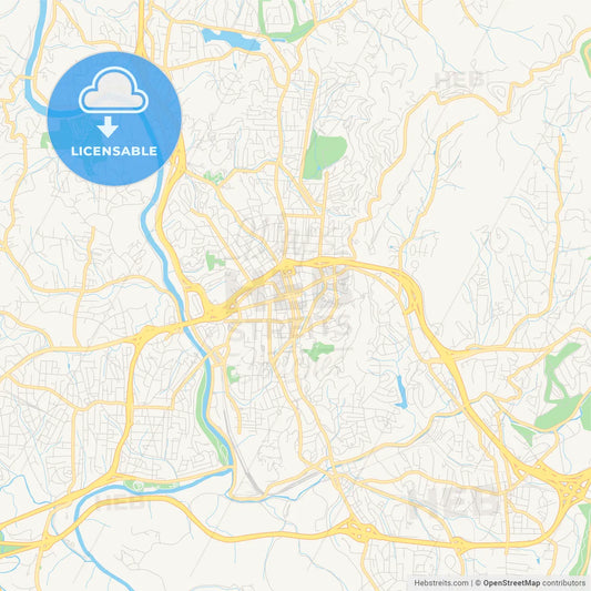 Empty vector map of Asheville, North Carolina, USA