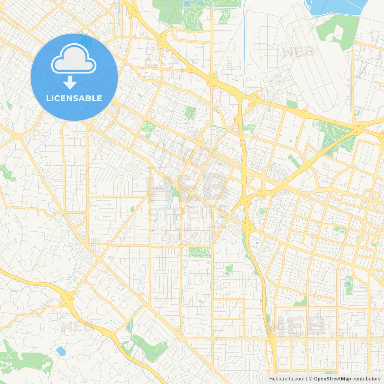 Empty vector map of Mountain View, California, USA