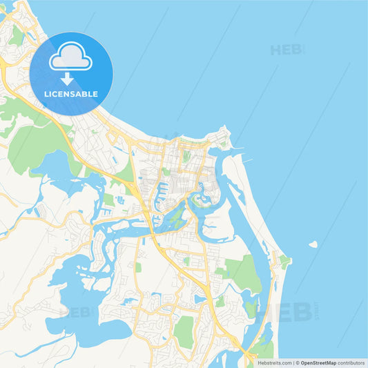 Printable street map of Gold Coast–Tweed Heads, Australia