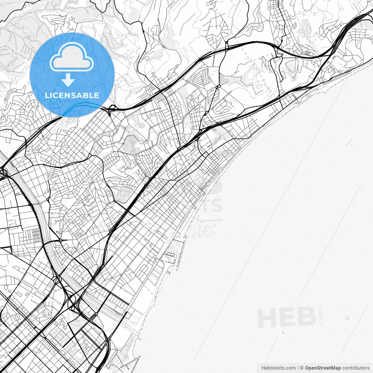 Vector PDF map of Badalona, Spain