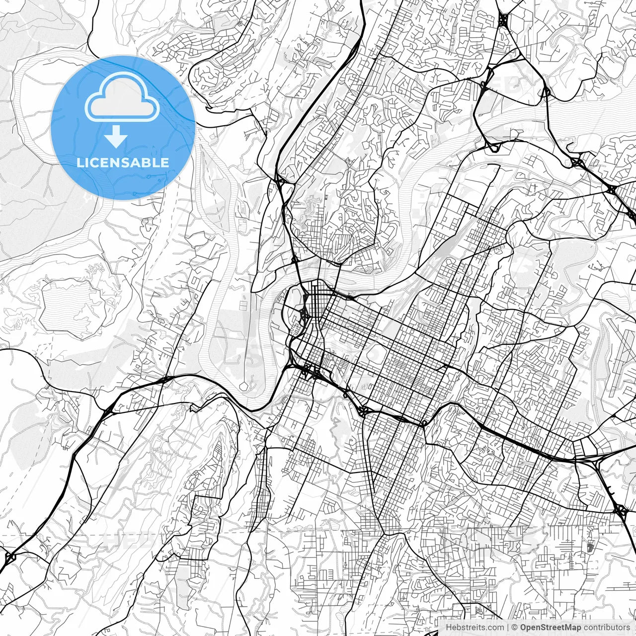 Vector PDF map of Chattanooga, Tennessee, United States