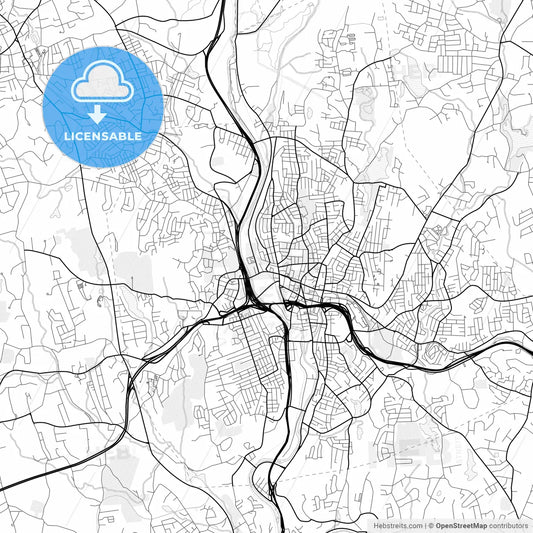 Vector PDF map of Waterbury, Connecticut, United States