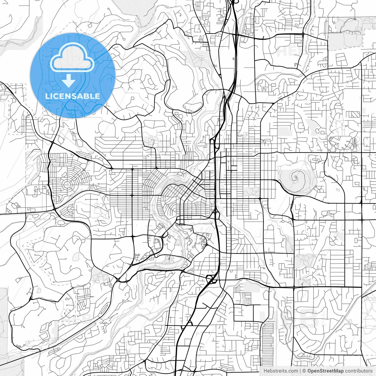 Vector PDF map of Bend, Oregon, United States