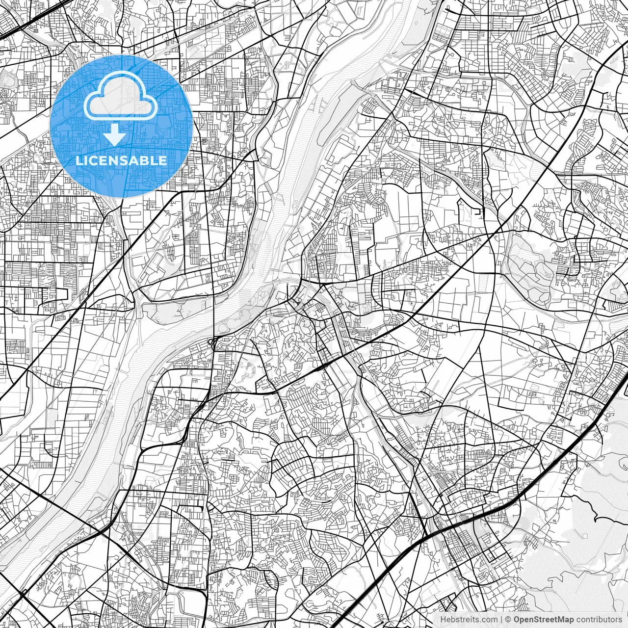 Vector PDF map of Hirakata, Japan