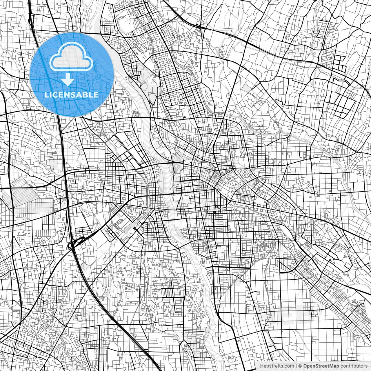 Vector PDF map of Maebashi, Japan