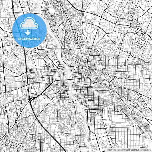 Vector PDF map of Maebashi, Japan