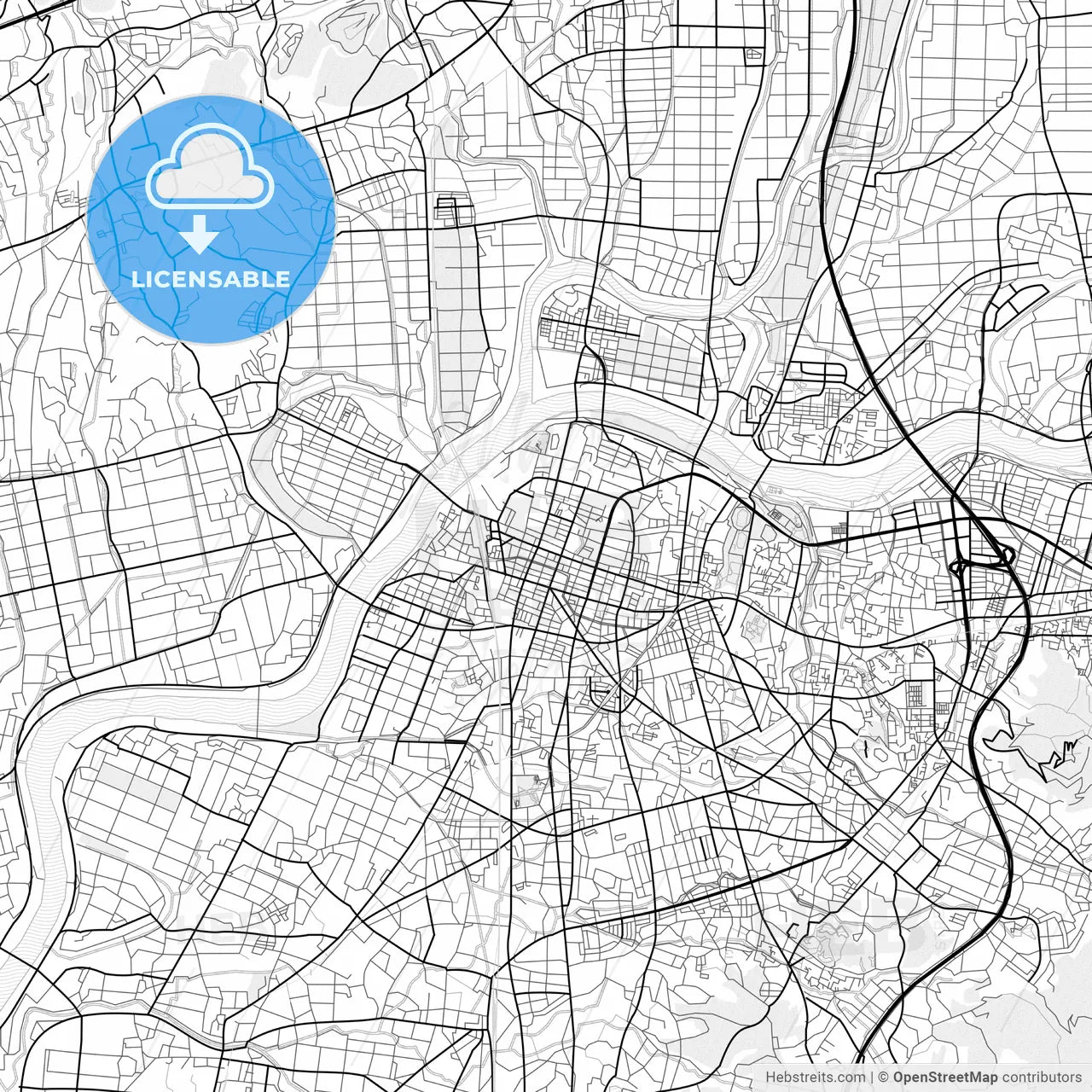 Vector PDF map of Kurume, Japan
