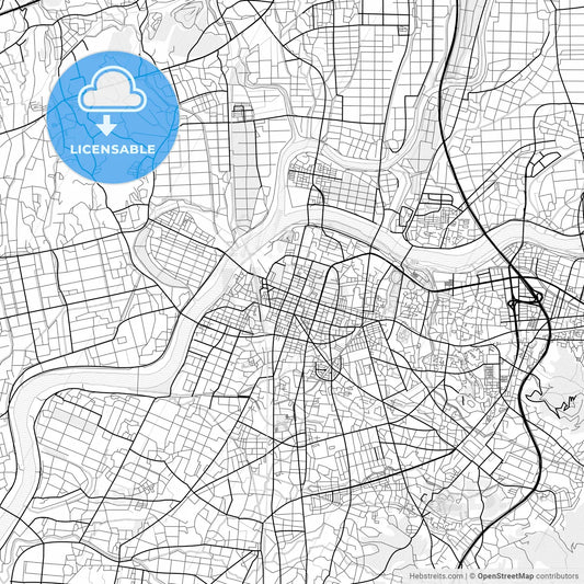 Vector PDF map of Kurume, Japan