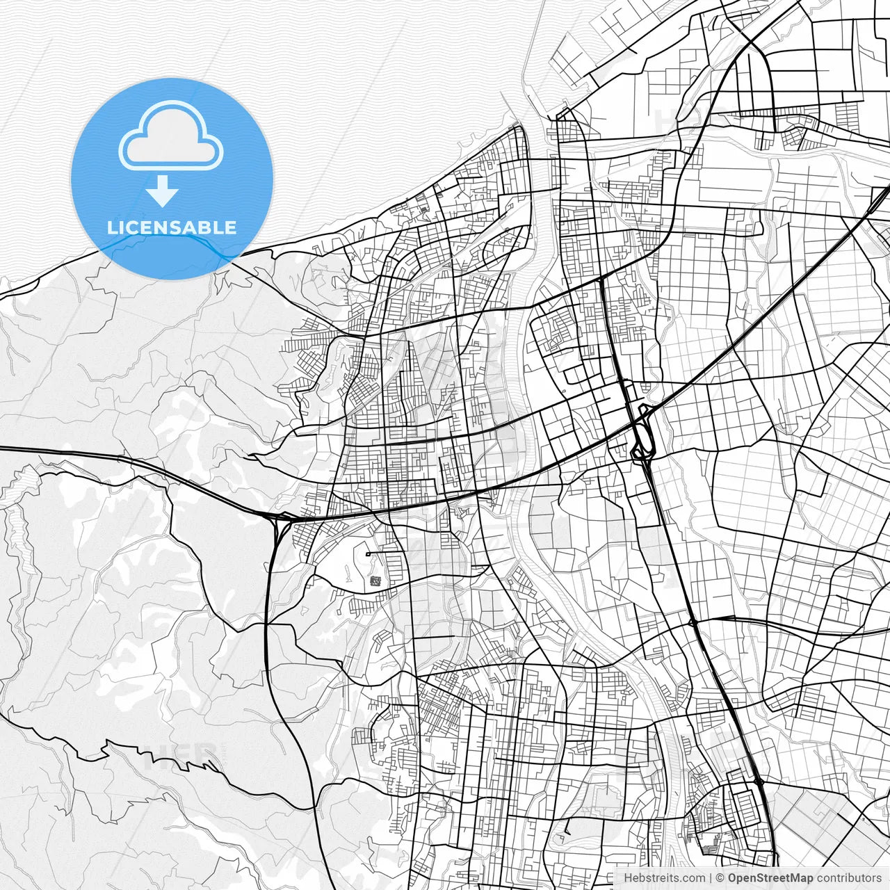 Vector PDF map of Jōetsu, Japan