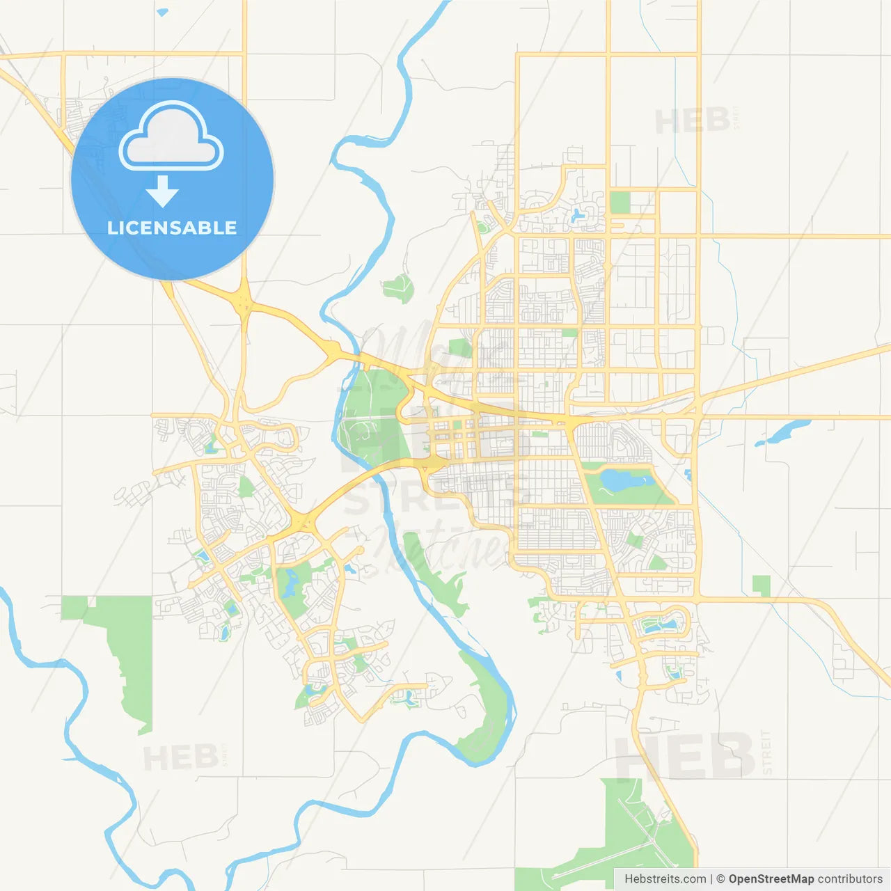 Empty vector map of Lethbridge, Alberta, Canada