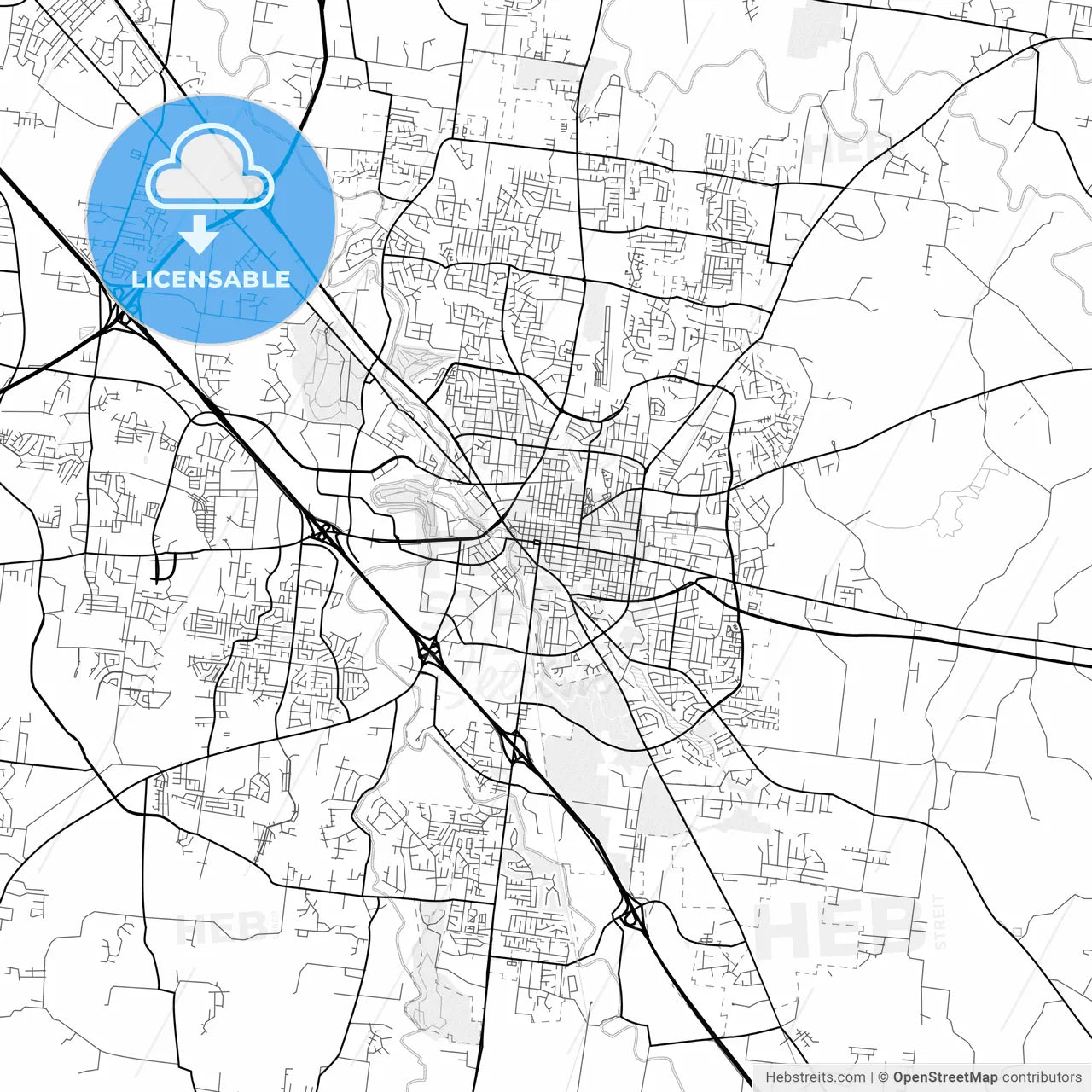 Vector PDF map of Murfreesboro, Tennessee, United States