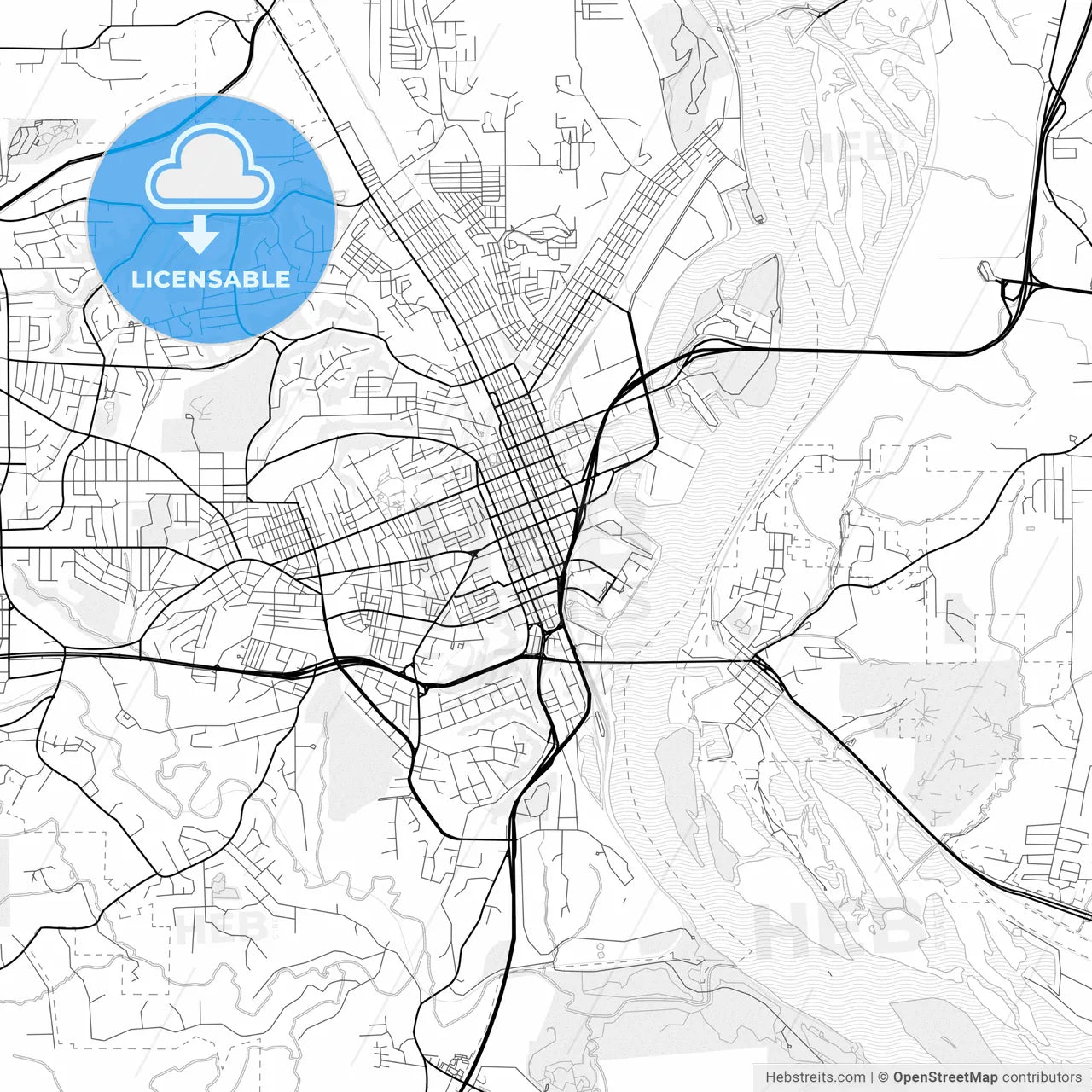 Vector PDF map of Dubuque, Iowa, United States