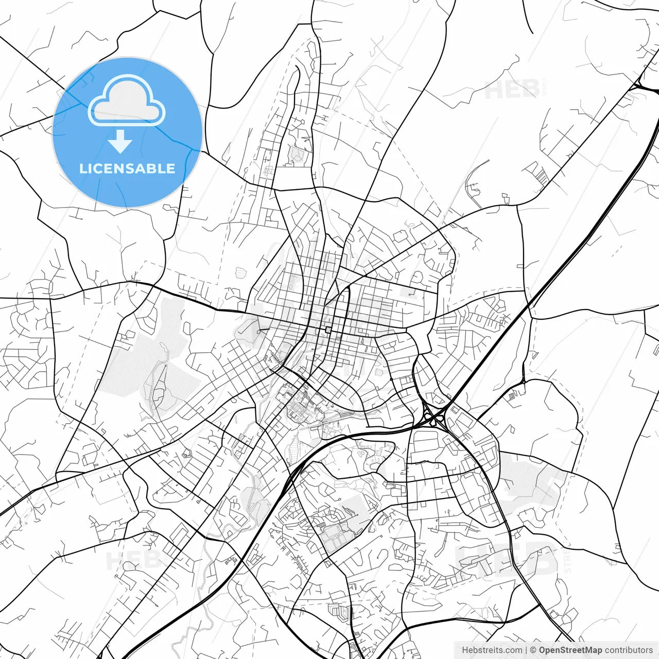 Vector PDF map of Harrisonburg, Virginia, United States