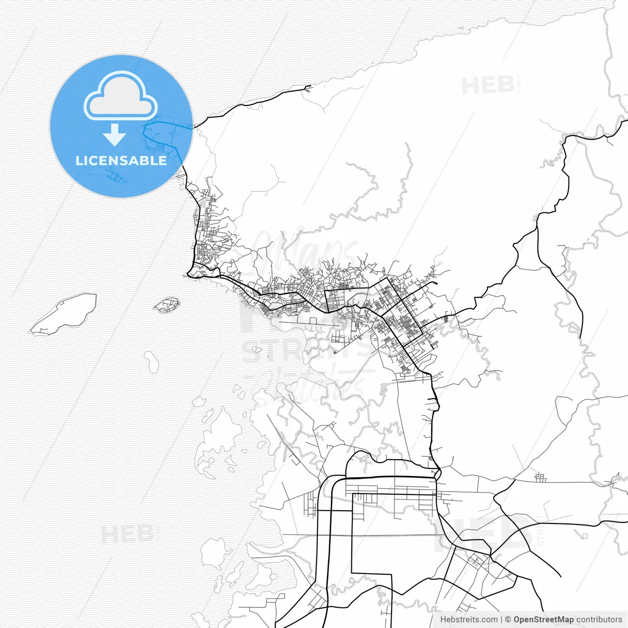 Vector PDF map of Sorong, Indonesia