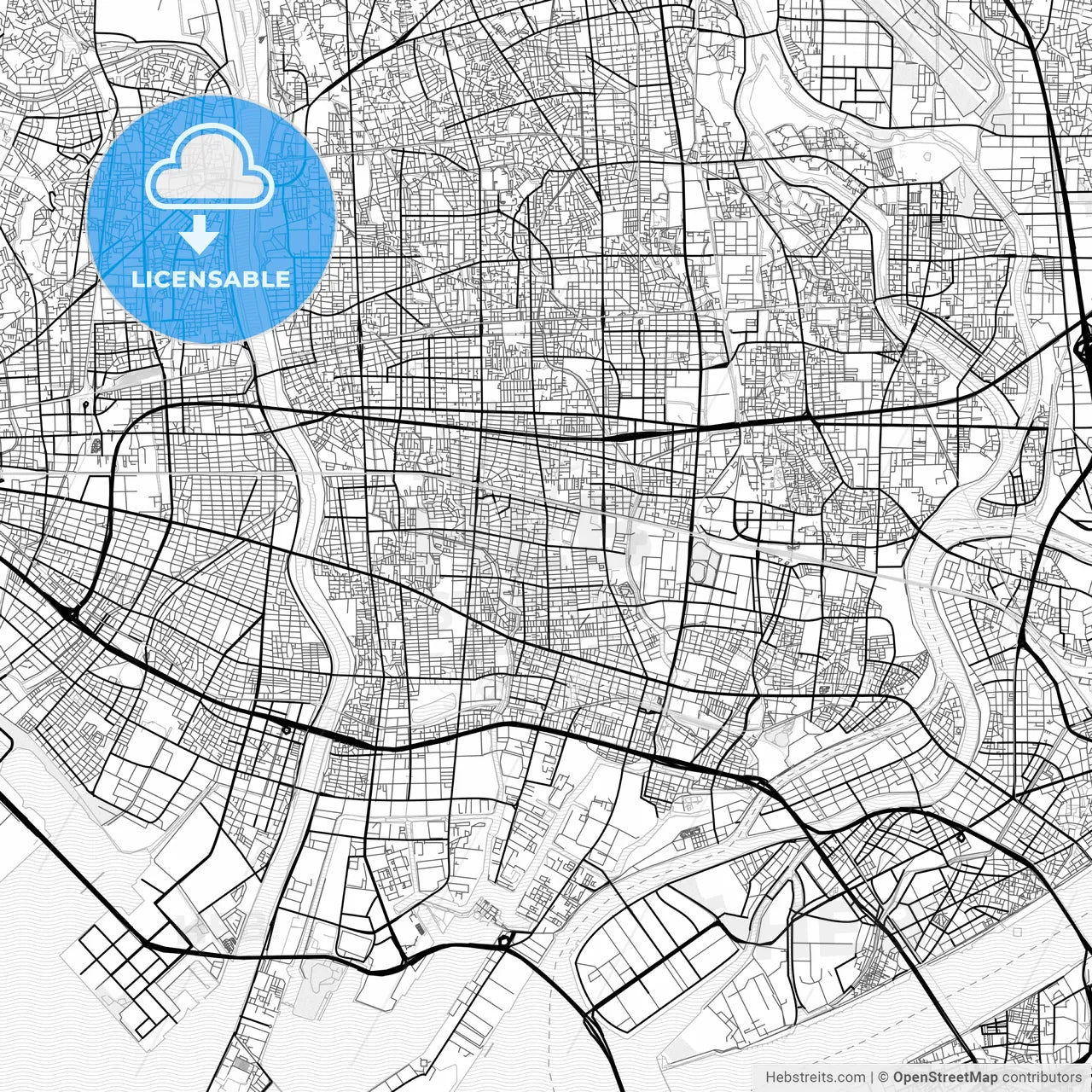 Vector PDF map of Amagasaki, Japan