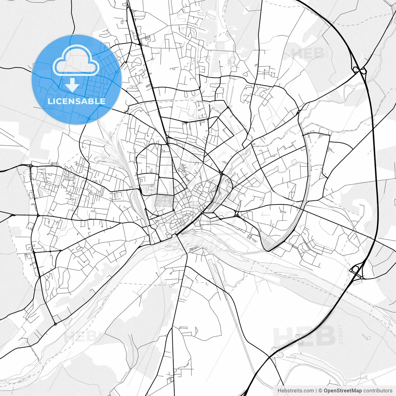 Vector PDF map of Nevers, France