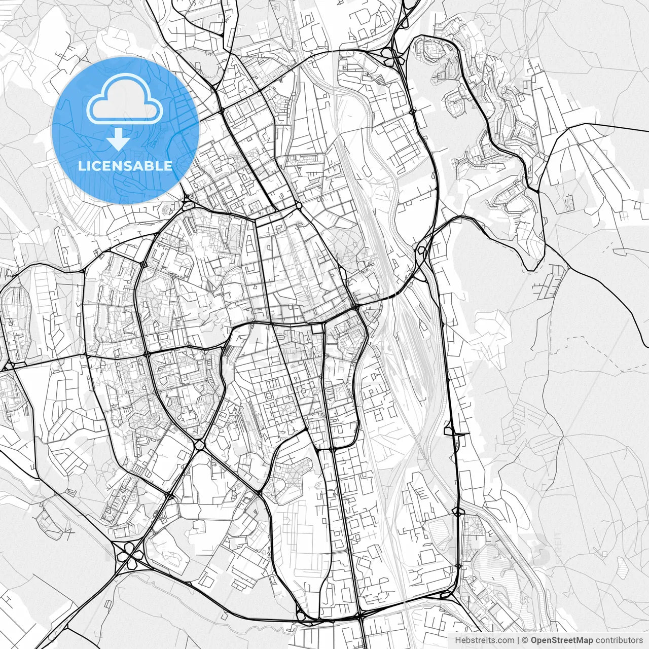 Vector PDF map of Košice, Slovakia