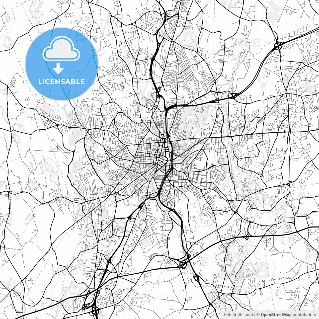 Vector PDF map of Worcester, Massachusetts, United States