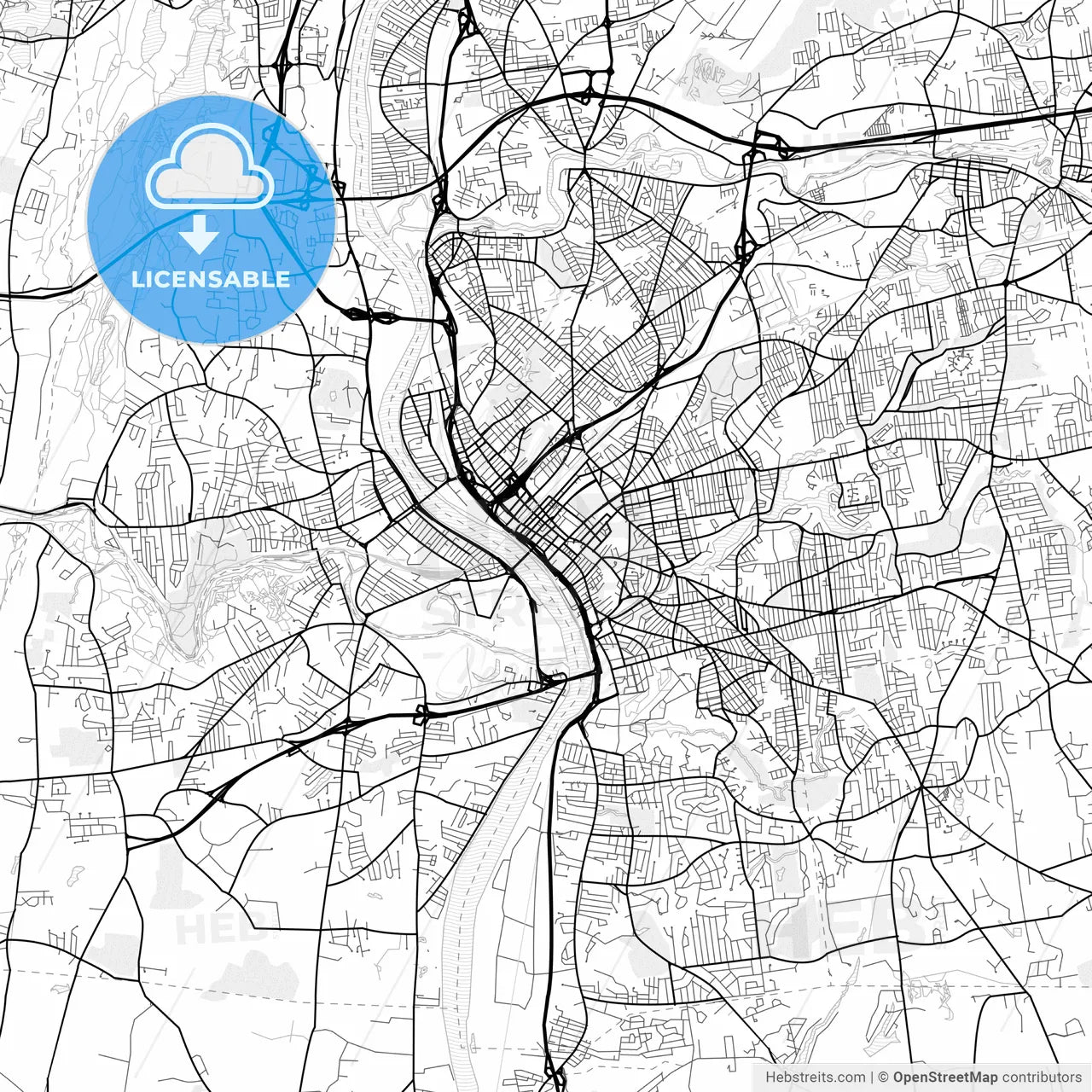 Vector PDF map of Springfield, Massachusetts, United States