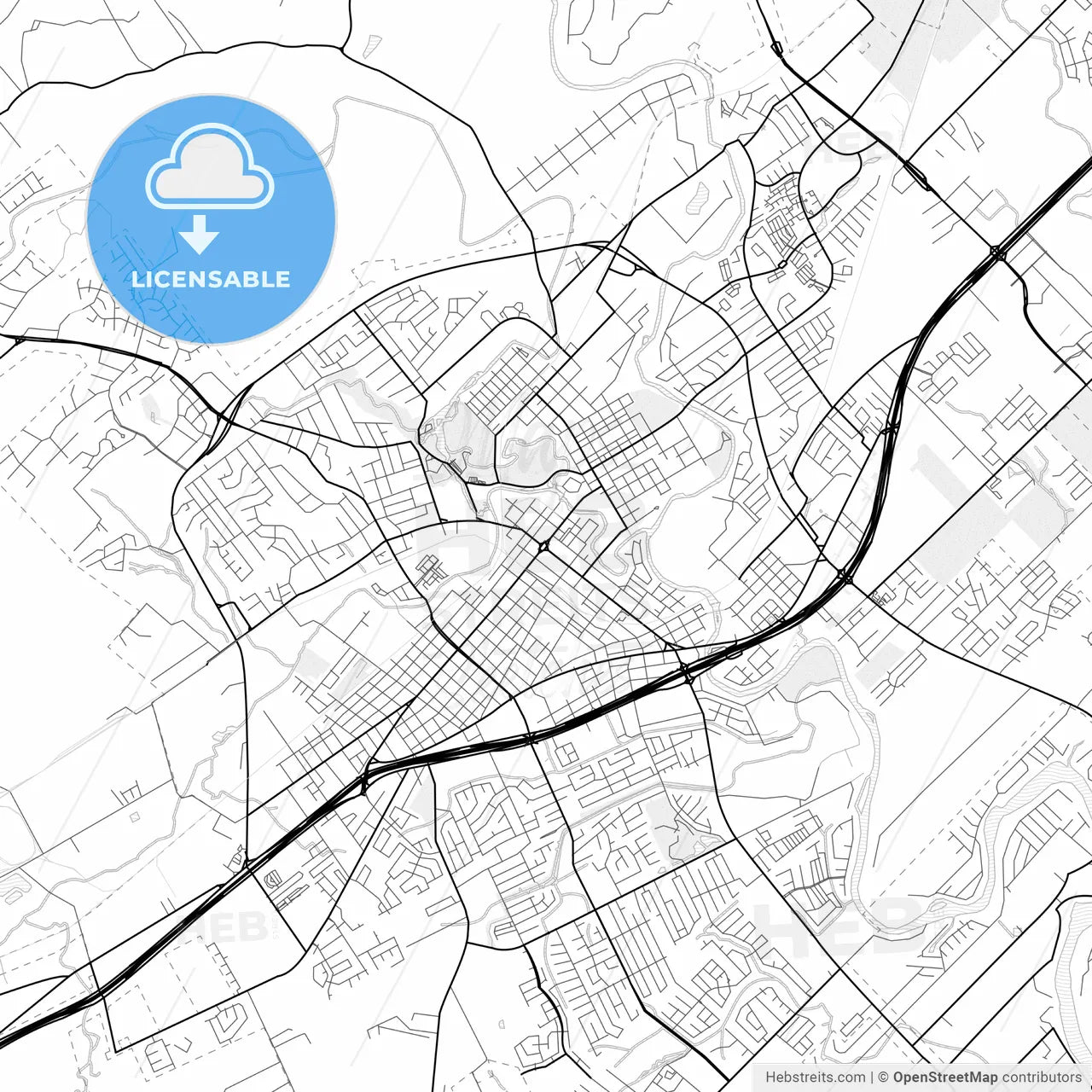 Vector PDF map of New Braunfels, Texas, United States