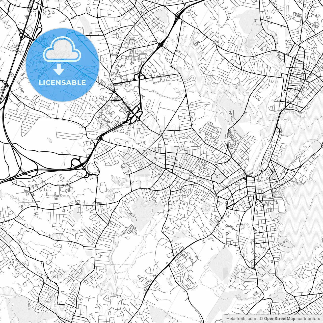 Vector PDF map of Peabody, Massachusetts, United States