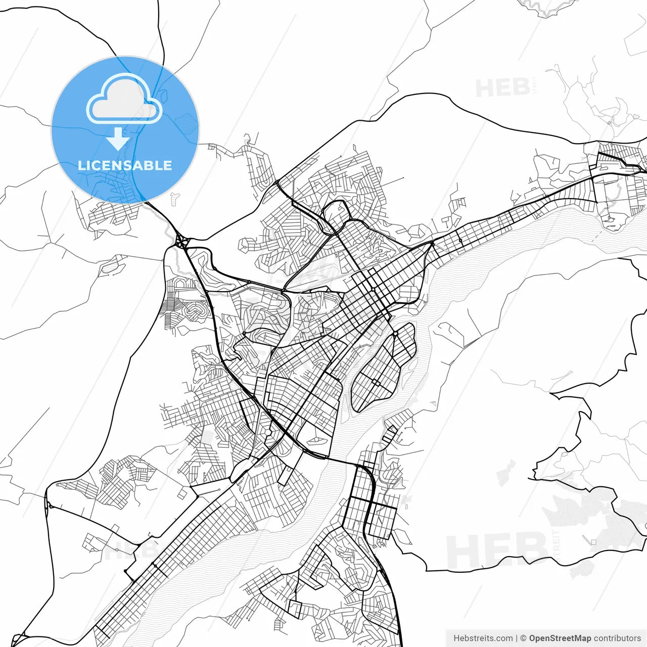 Vector PDF map of Governador Valadares, Brazil