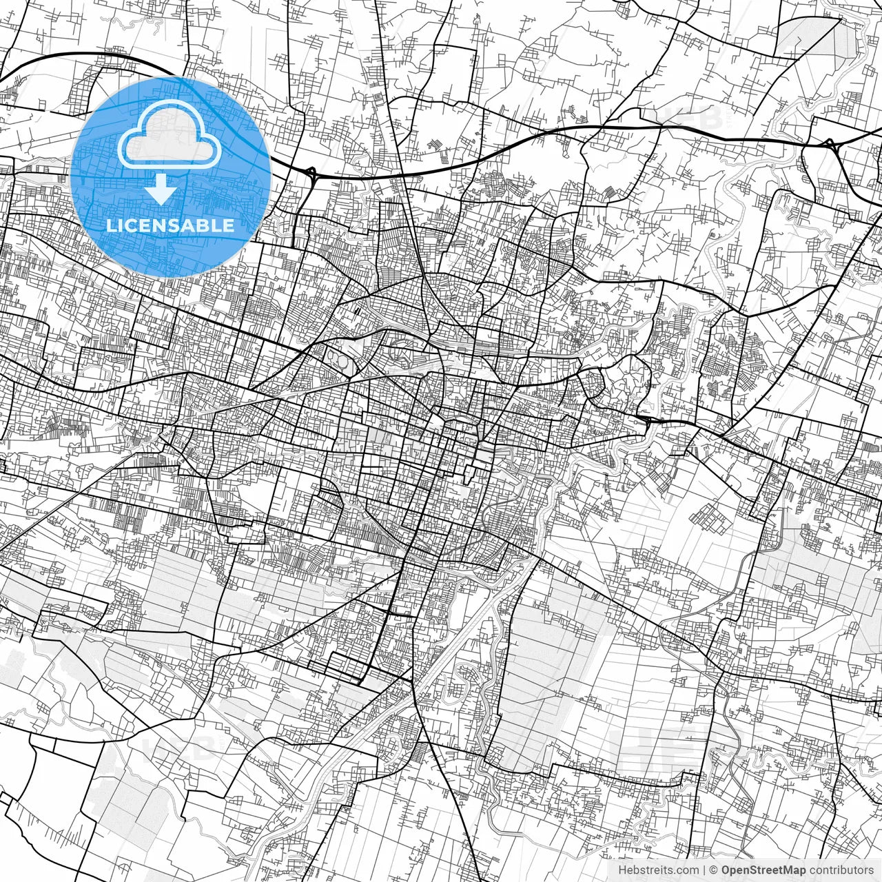 Vector PDF map of Surakarta, Indonesia