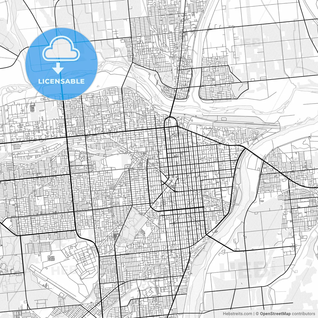 Vector PDF map of Obihiro, Japan