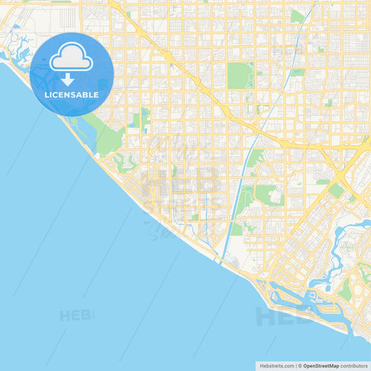 Empty vector map of Huntington Beach, California, USA
