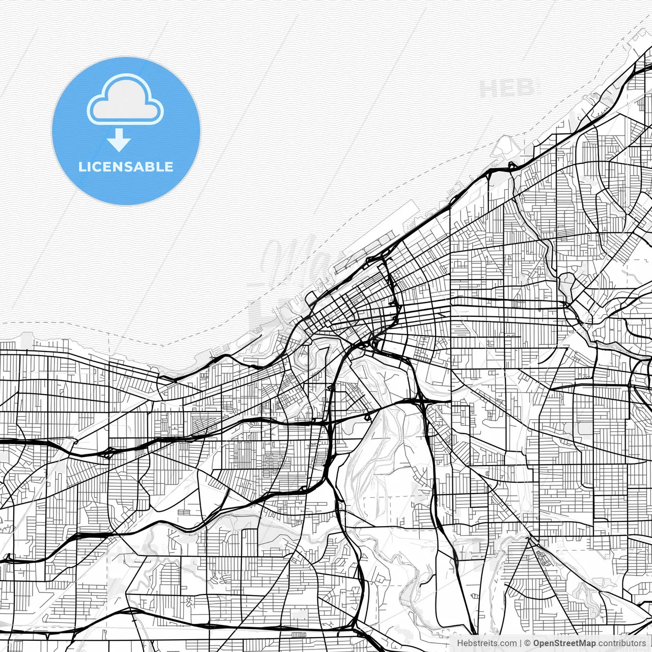 Vector PDF map of Cleveland, Ohio, United States