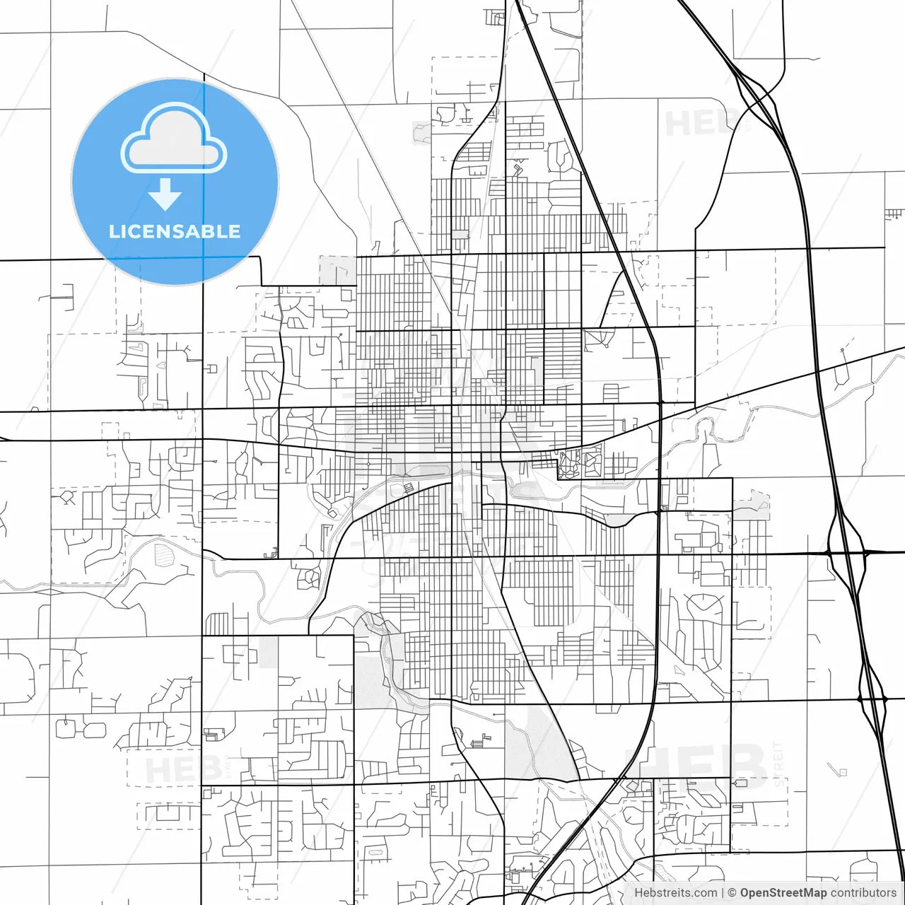 Vector PDF map of Kokomo, Indiana, United States