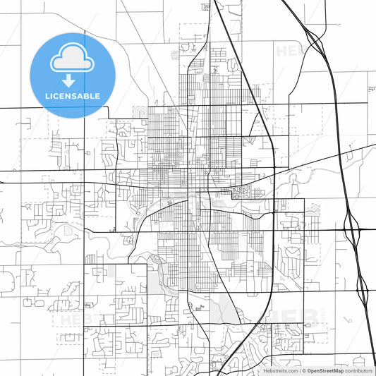 Vector PDF map of Kokomo, Indiana, United States