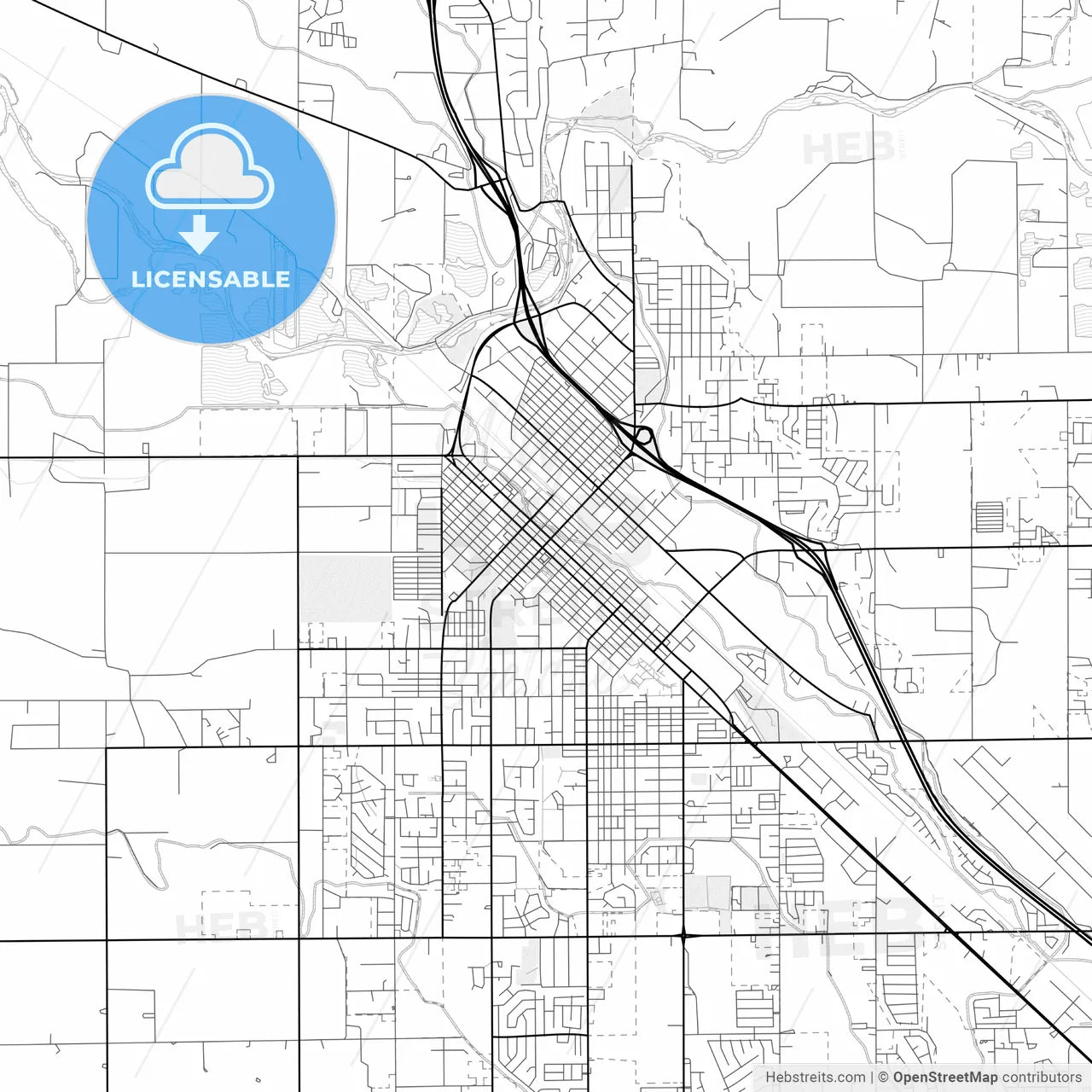 Vector PDF map of Caldwell, Idaho, United States
