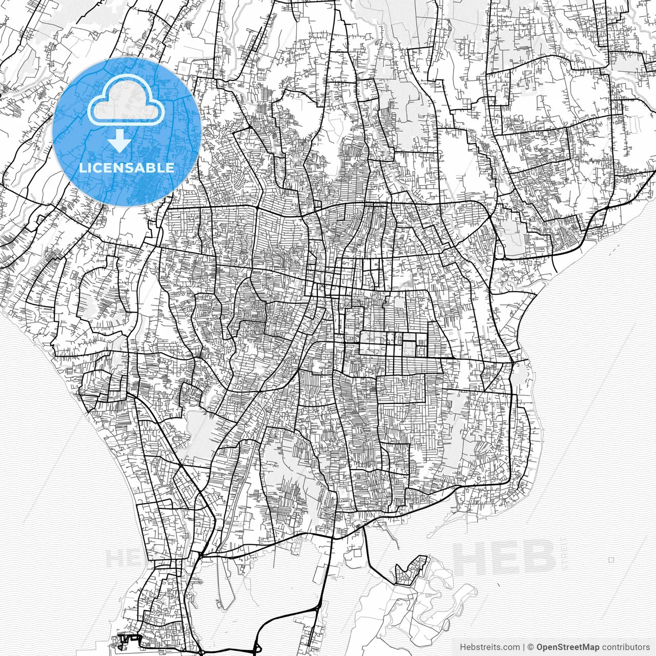 Vector PDF map of Denpasar, Indonesia