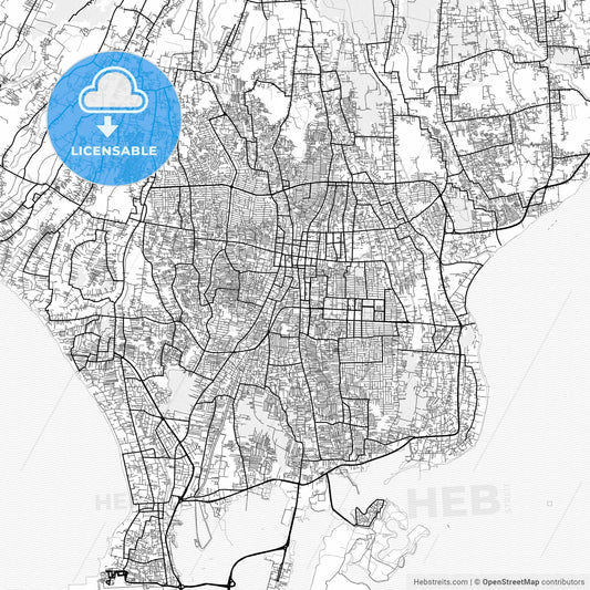 Vector PDF map of Denpasar, Indonesia