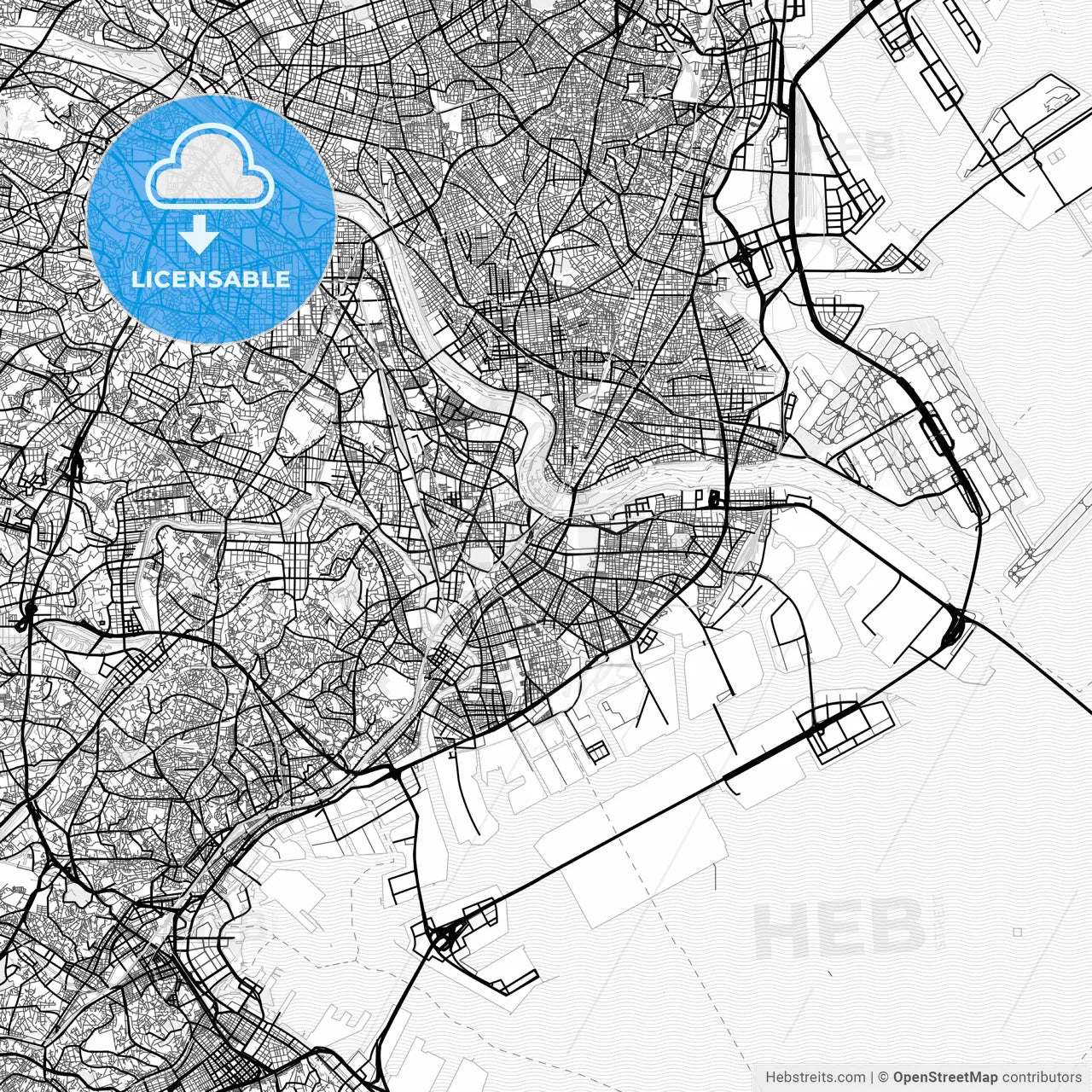 Vector PDF map of Kawasaki, Japan
