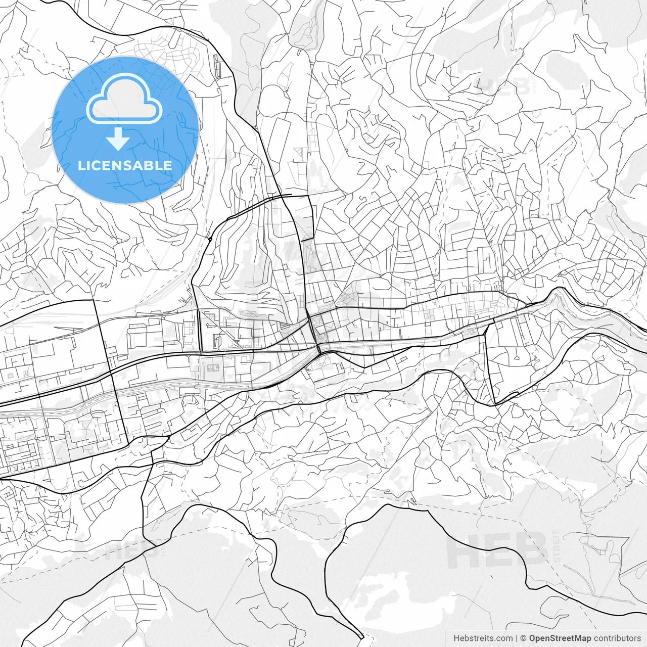 Vector PDF map of Sarajevo, Bosnia and Herzegovina