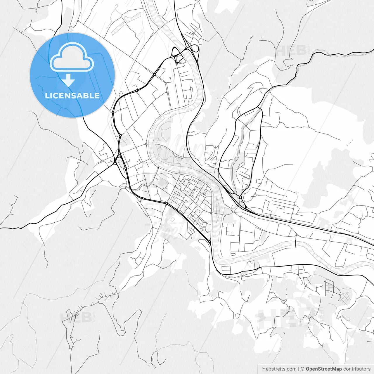 Vector PDF map of Zenica, Bosnia and Herzegovina