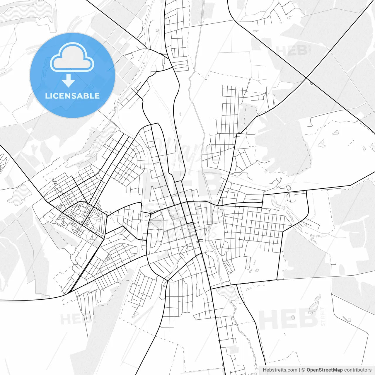 Vector PDF map of Bakhmut, Ukraine
